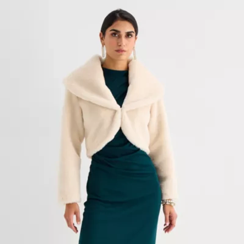 Perceptions Faux Fur Womens Long Sleeve Shrug