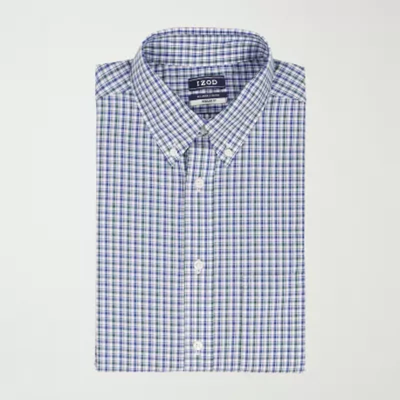 IZOD All Over Stretch Mens Easy Care Wrinkle Free Short Sleeve Dress Shirt