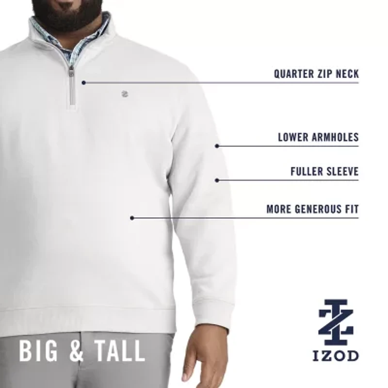 IZOD Advantage Performance Fleece Mens Mock Neck Long Sleeve Big and Tall Quarter-Zip Pullover