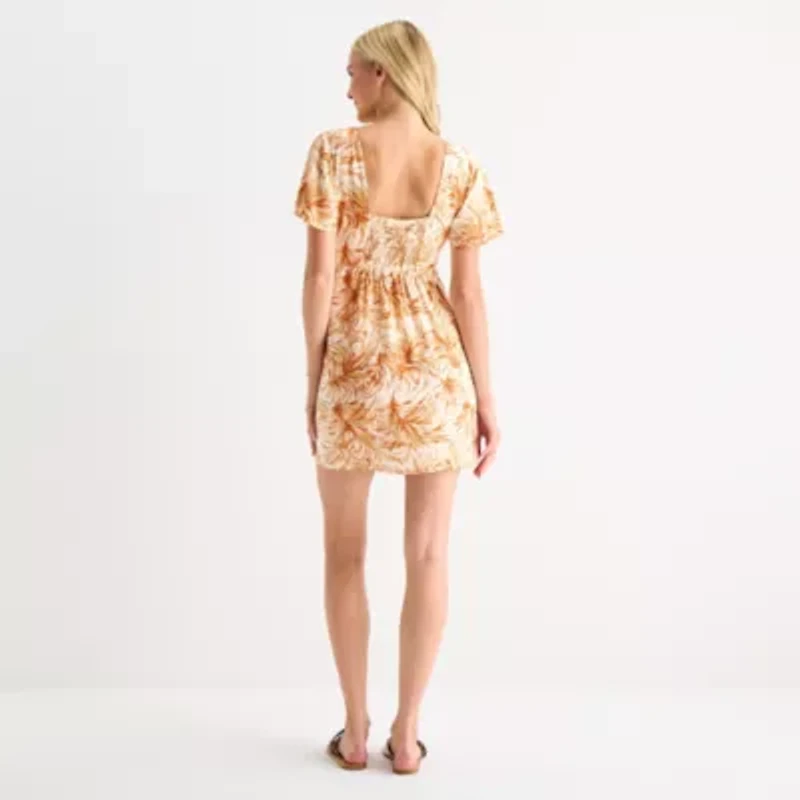 Hurley Womens Juniors Short Sleeve Floral Fit + Flare Dress
