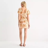 Hurley Womens Juniors Short Sleeve Floral Fit + Flare Dress