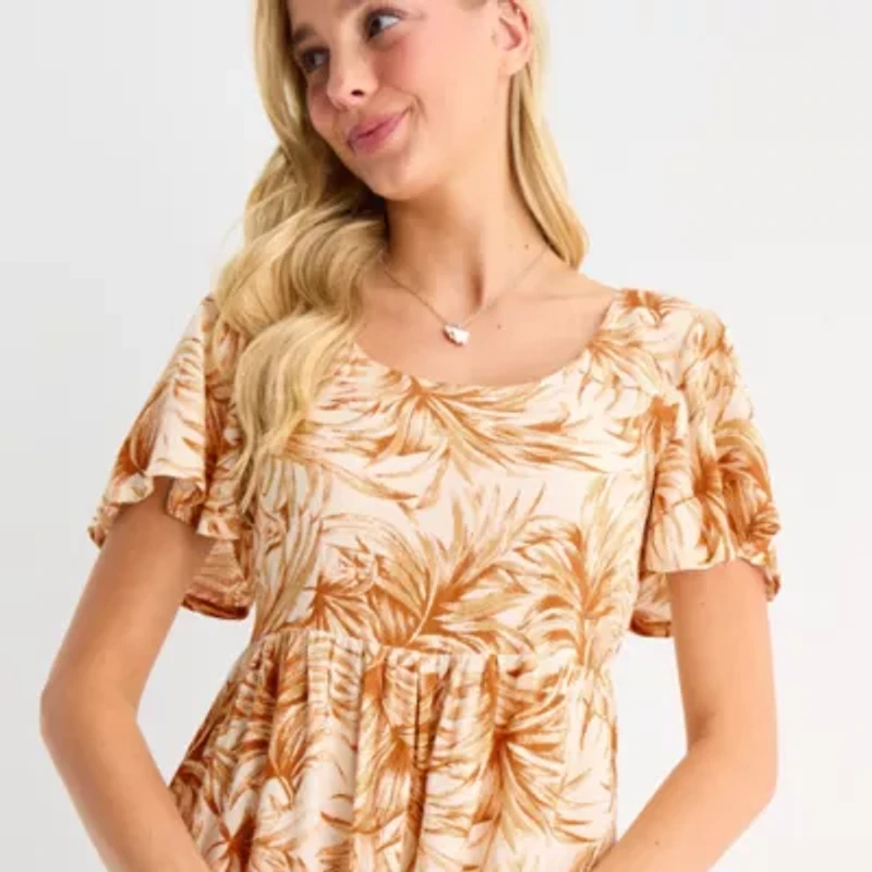 Hurley Womens Juniors Short Sleeve Floral Fit + Flare Dress