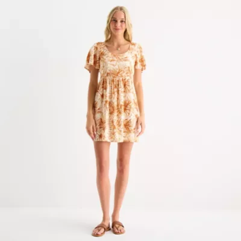 Hurley Womens Juniors Short Sleeve Floral Fit + Flare Dress