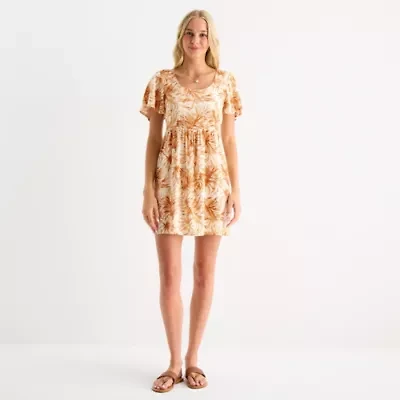 Hurley Womens Juniors Short Sleeve Floral Fit + Flare Dress