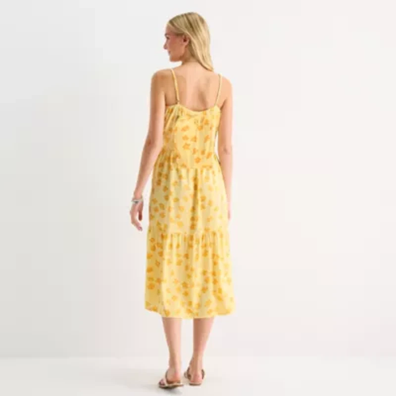 Hurley Womens Sleeveless Floral Midi Juniors Fit + Flare Dress