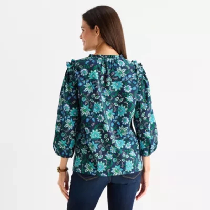 St. John's Bay Womens V Neck 3/4 Sleeve Blouse