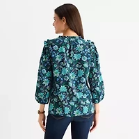 St. John's Bay Womens V Neck 3/4 Sleeve Blouse