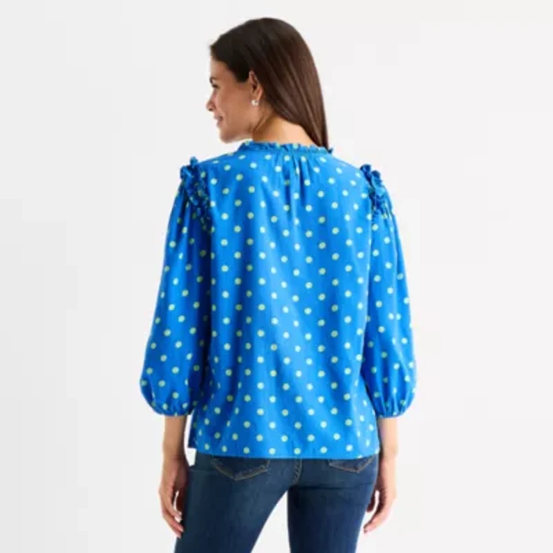 St. John's Bay Womens V Neck 3/4 Sleeve Blouse