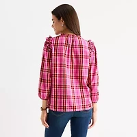 St. John's Bay Womens Split Tie Neck 3/4 Sleeve Blouse