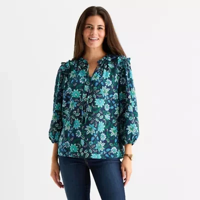 St. John's Bay Womens V Neck 3/4 Sleeve Blouse
