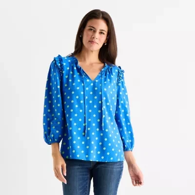 St. John's Bay Womens V Neck 3/4 Sleeve Blouse