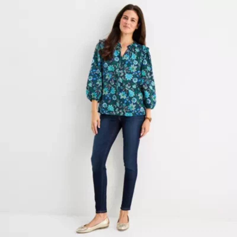 St. John's Bay Womens V Neck 3/4 Sleeve Blouse