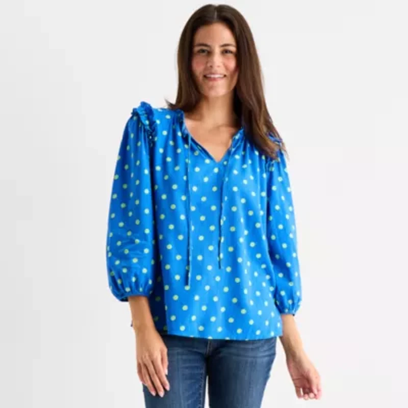 St. John's Bay Womens V Neck 3/4 Sleeve Blouse