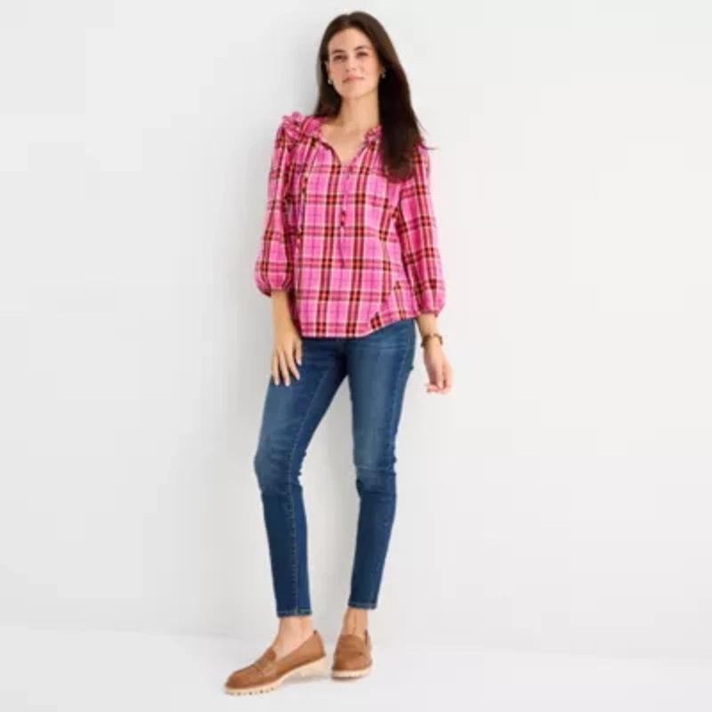 St. John's Bay Womens Split Tie Neck 3/4 Sleeve Blouse