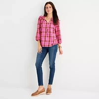 St. John's Bay Womens Split Tie Neck 3/4 Sleeve Blouse