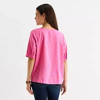 St. John's Bay Womens Split Tie Neck Elbow Sleeve Blouse