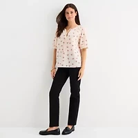 St. John's Bay Womens Split Tie Neck Elbow Sleeve Blouse