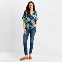 St. John's Bay Womens Split Tie Neck Elbow Sleeve Blouse
