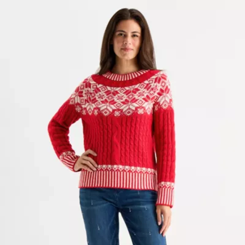 St. John's Bay Womens Crew Neck Long Sleeve Pullover Sweater