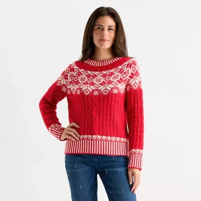 St. John's Bay Womens Crew Neck Long Sleeve Pullover Sweater