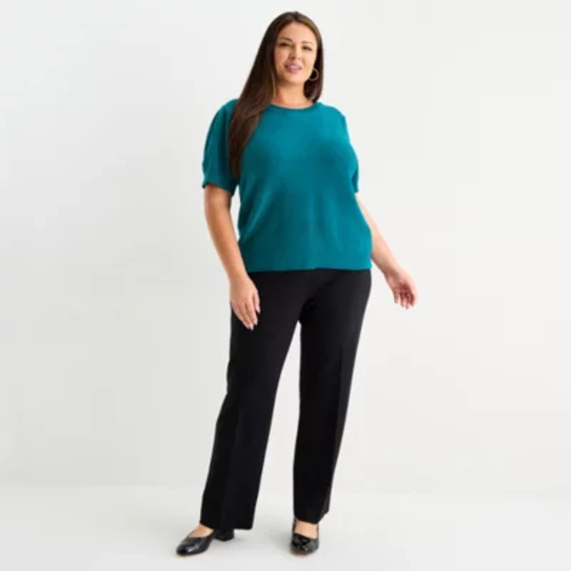 Liz Claiborne Plus Womens Crew Neck Short Sleeve Pullover Sweater