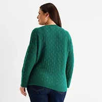 Liz Claiborne Plus Womens Crew Neck 3/4 Sleeve Pullover Sweater
