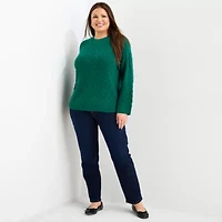 Liz Claiborne Plus Womens Crew Neck 3/4 Sleeve Pullover Sweater