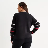 Liz Claiborne Plus Womens Crew Neck Long Sleeve Striped Pullover Sweater