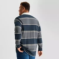 Arizona Mens Long Sleeve Regular Fit Spread Collar Striped Big and Tall Rugby Shirt