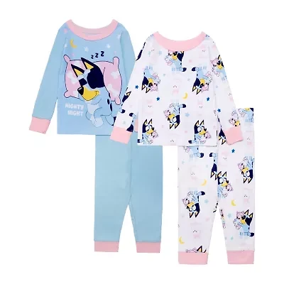 Toddler Girls Bluey Crew Neck Long Sleeve 4-pc. Pajama Sets