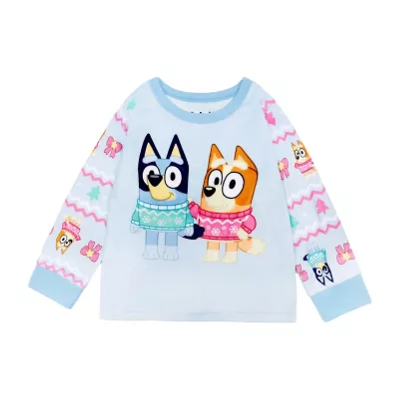 Toddler Girls Bluey Velour Crew Neck Long Sleeve 3-pc. Pajama Sets