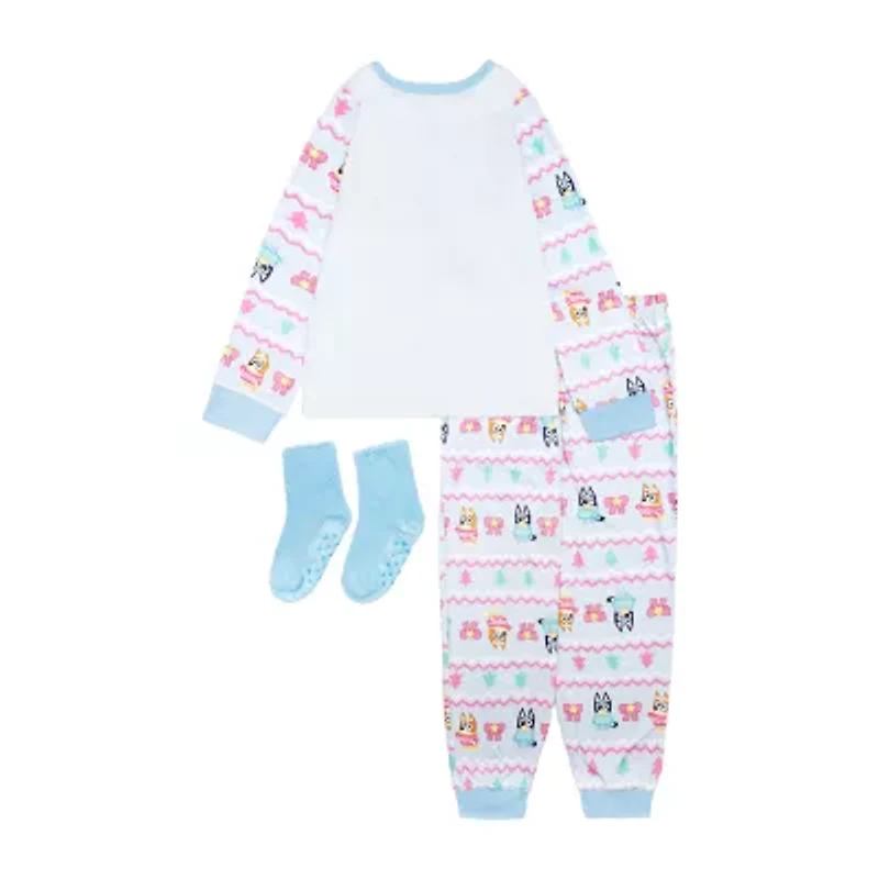 Little & Big Kid Girls Bluey Velour Crew Neck Long Sleeve 3-pc. Pajama Sets