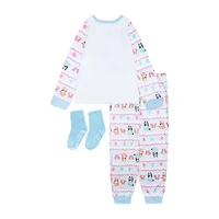 Little & Big Kid Girls Bluey Velour Crew Neck Long Sleeve 3-pc. Pajama Sets