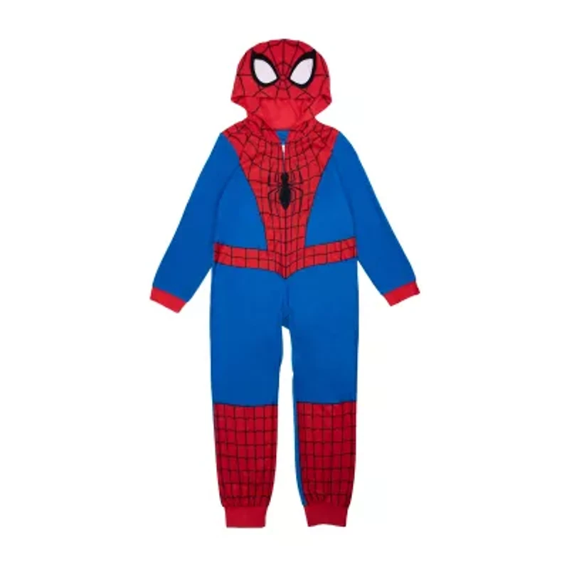 Disney Collection Little & Big Kid Boys Spiderman Microfleece Hooded Long Sleeve One Piece Pajama