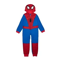 Disney Collection Little & Big Kid Boys Spiderman Microfleece Hooded Long Sleeve One Piece Pajama