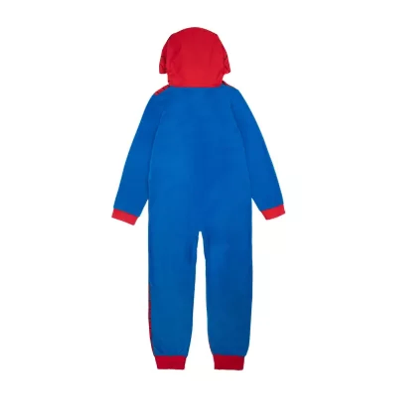 Disney Collection Little & Big Kid Boys Spiderman Microfleece Hooded Long Sleeve One Piece Pajama