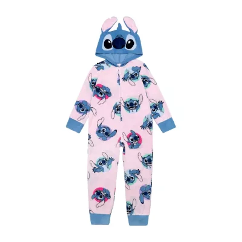 Disney Collection Little & Big Kid Girls Lilo Stitch Fleece Hooded Long Sleeve One Piece Pajama