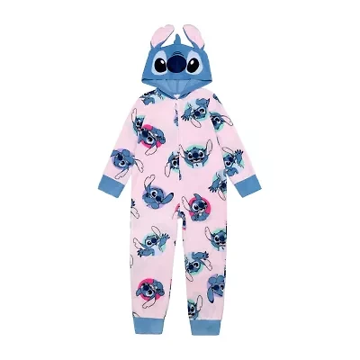 Disney Collection Little & Big Kid Girls Lilo Stitch Fleece Hooded Long Sleeve One Piece Pajama