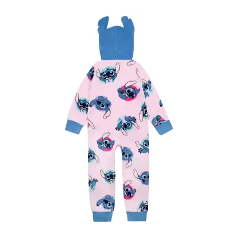 Disney Collection Little & Big Kid Girls Lilo Stitch Fleece Hooded Long Sleeve One Piece Pajama