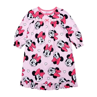 Disney Collection Toddler Girls Minnie Mouse Round Neck Long Sleeve Nightgown