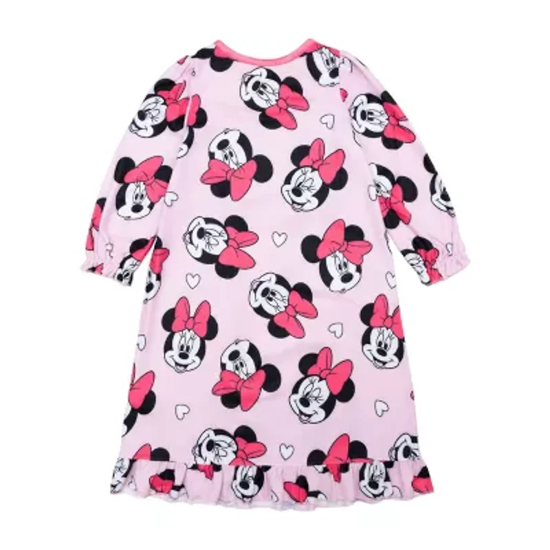 Disney Collection Toddler Girls Minnie Mouse Round Neck Long Sleeve Nightgown