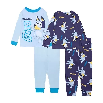 Toddler Boys Bluey Crew Neck Long Sleeve 4-pc. Pajama Sets