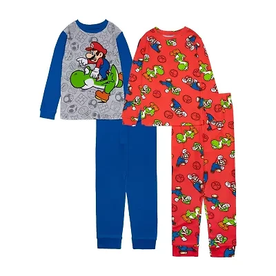 Little & Big Kid Boys Super Mario Crew Neck Long Sleeve 4-pc. Pajama Sets
