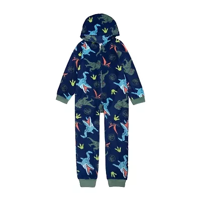 Big Kid Boys Jurassic World Microfleece Hooded Long Sleeve One Piece Pajama