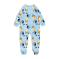 Toddler Boys Bluey Microfleece Hooded Long Sleeve Footed Pajamas