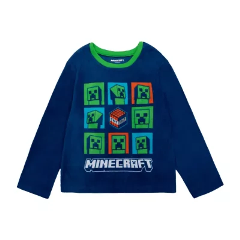 Fleece Big Kid Boys Minecraft Microfleece Crew Neck Long Sleeve 2-pc. Pajama Sets