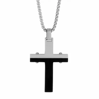 Mens Stainless Steel Cross Inch Pendant Necklace