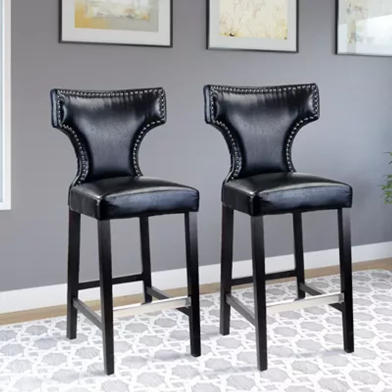 Kings Bar Height Barstool With Metal Studs, Set Of 2