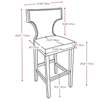 Kings Bar Height Barstool With Metal Studs, Set Of 2