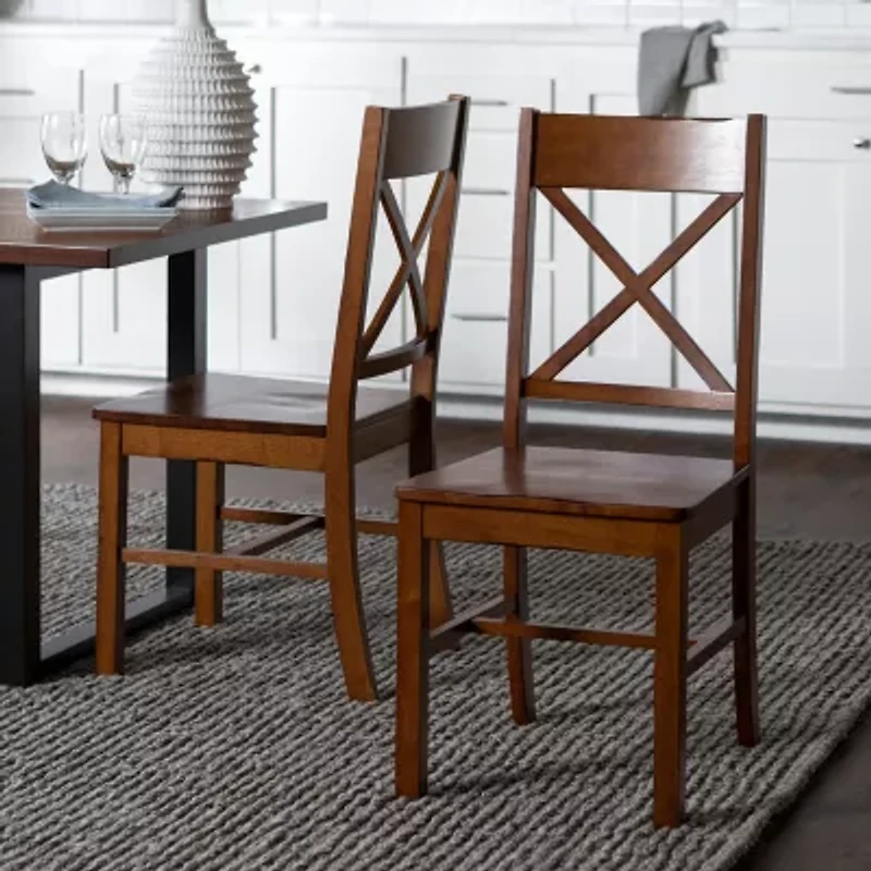 2-pc. Antique Brown Wood Dining Chairs